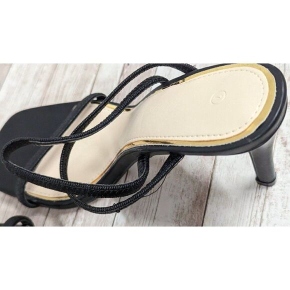 Womens Size US 7 Black Cream Open Toe Slip On Stiletto Strappy Heels - Picture 7 of 10